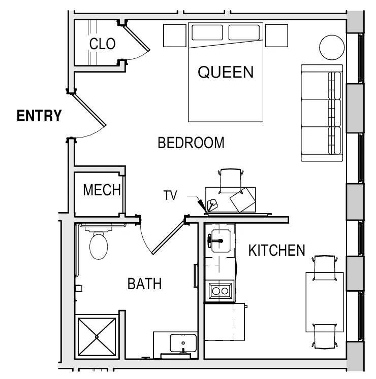 Beacon studio apartment floor plan